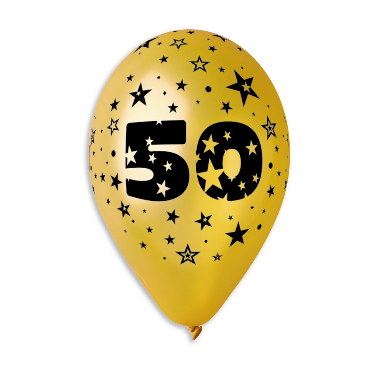 33 cm-es metál arany színű, 50-es szám printelt gumi léggömb - 100 db / csomag