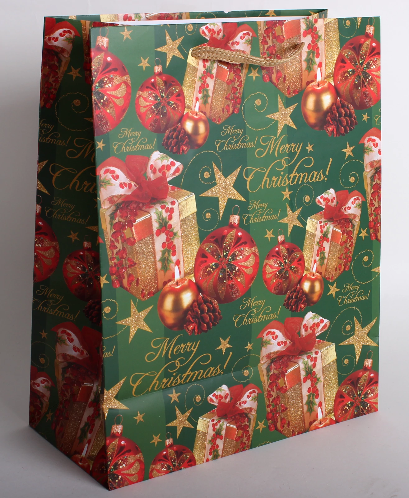 Dísztasak karácsonyi dísz- és ajándékcsomag mintával - 33 cm x 26 cm