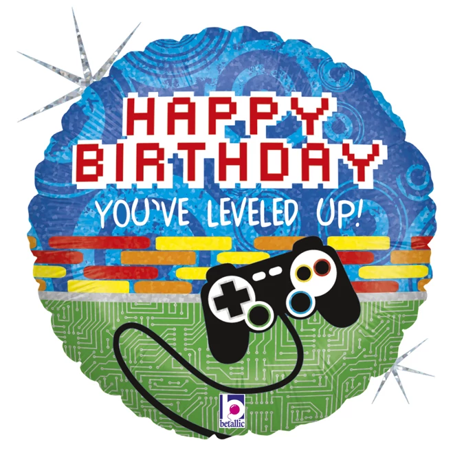 46 cm-es fólia lufi Happy Birthday you've leveled up! felirattal