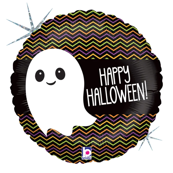 46 cm-es Happy Halloween feliratú szellemes, hologrammos fólia lufi