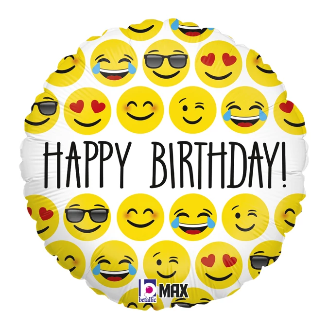 45 cm-es Smiley mintás Happy Birthday fólia lufi