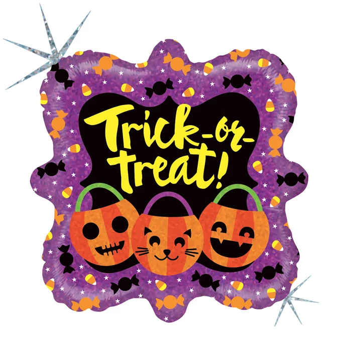 46 cm-es Trick or Treat feliratú, tökös hologrammos fólia lufi