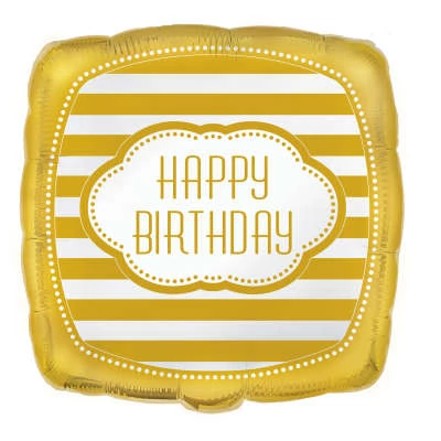 45 cm-es arany csíkos Happy Birthday fólia lufi