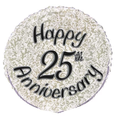 45 cm-es prizmás ezüst Happy 25. Anniversary fólia lufi