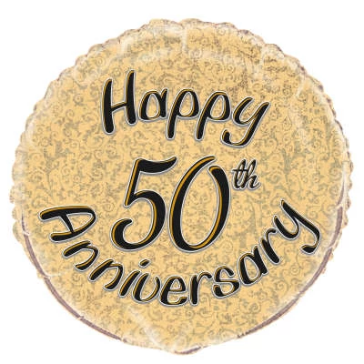 45 cm-es prizmás arany Happy 50. Anniversary fólia lufi