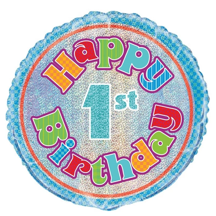 45 cm-es Happy 1st Birthday prizmás fólia lufi