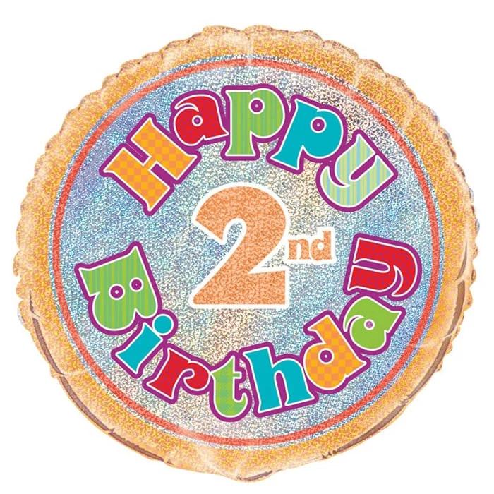 45 cm-es Happy 2nd Birthday prizmás fólia lufi