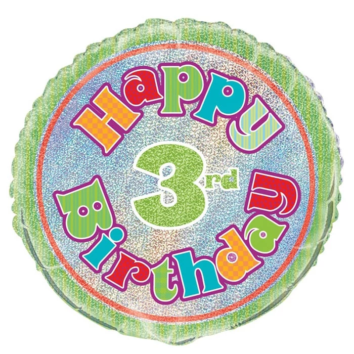 45 cm-es Happy 3rd Birthday prizmás fólia lufi