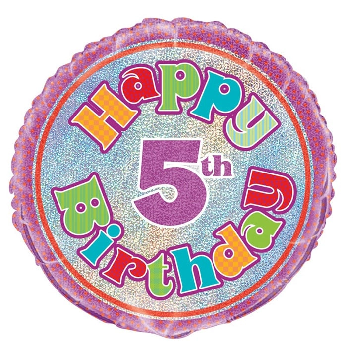 45 cm-es Happy 5th Birthday prizmás fólia lufi