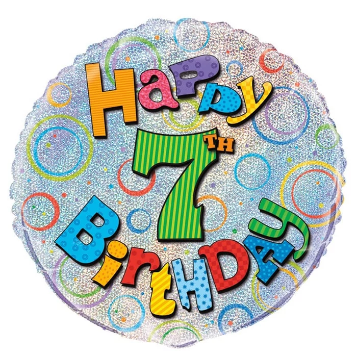 45 cm-es Happy 7th Birthday prizmás fólia lufi
