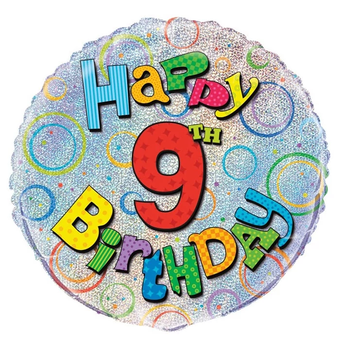 45 cm-es Happy 9th Birthday prizmás fólia lufi