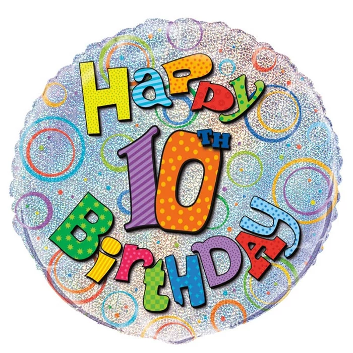 45 cm-es Happy 10th Birthday prizmás fólia lufi