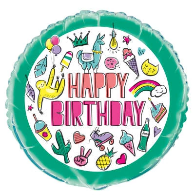 45 cm-es nyár kedvencei Happy Birthday fólia lufi