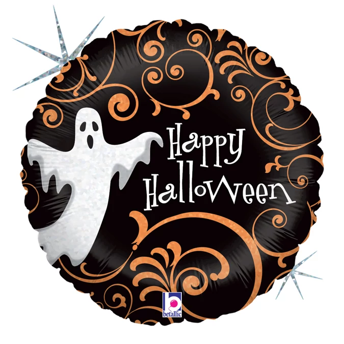 23 cm-es Happy Halloween feliratú szellemmes fólia lufi