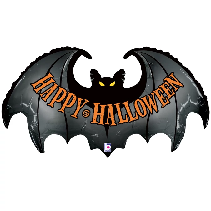 SuperShape - 107 cm-es Happy Halloween feliratú, denevér alakú fólia lufi