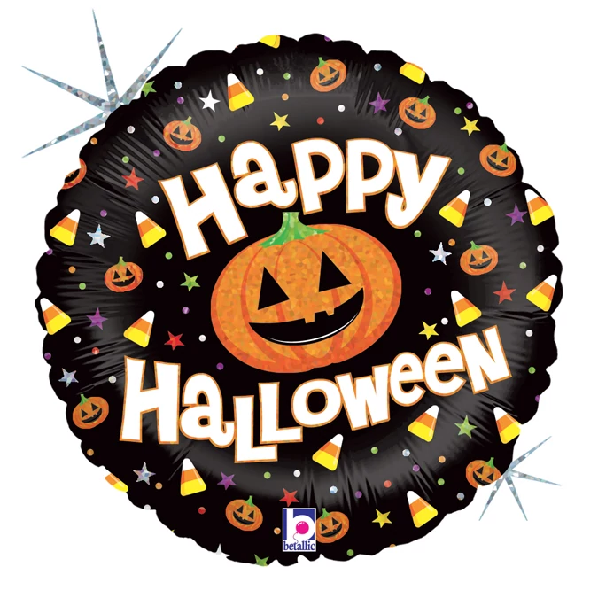 46 cm-es Happy Halloween feliratos, hologrammos fólia lufi