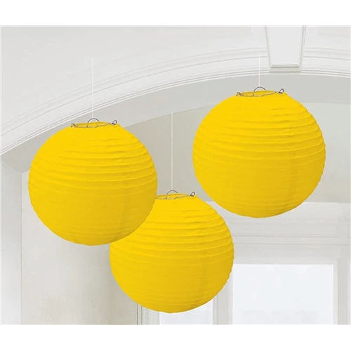 Citromsárga színű lampion - 24 cm, 3 db / csomag