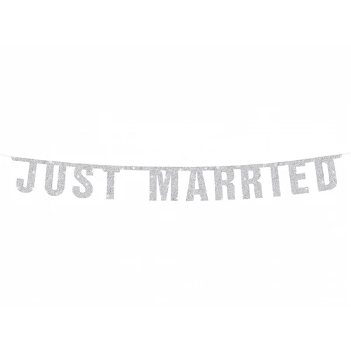Just Married ezüst színű felirat 16 x 170 cm