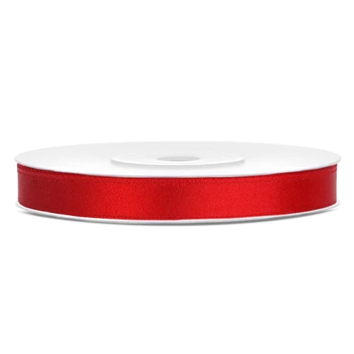Piros színű szatén szalag - 6 mm x 25 m