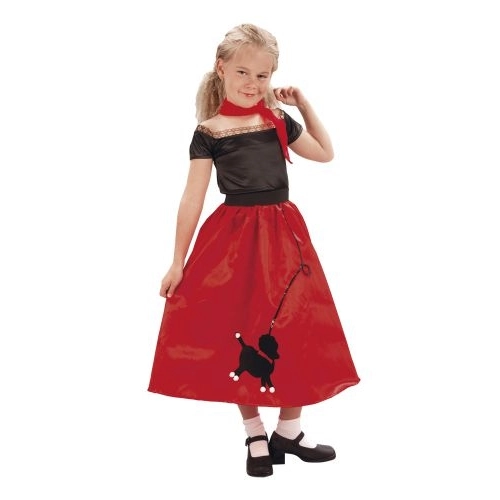 Piros-fekete ruha kutyával jelmez 7-9 éves lányoknak