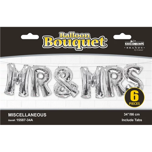 SuperShape - Mr& MRS felirat ezüst színű betű fólia lufi csomag