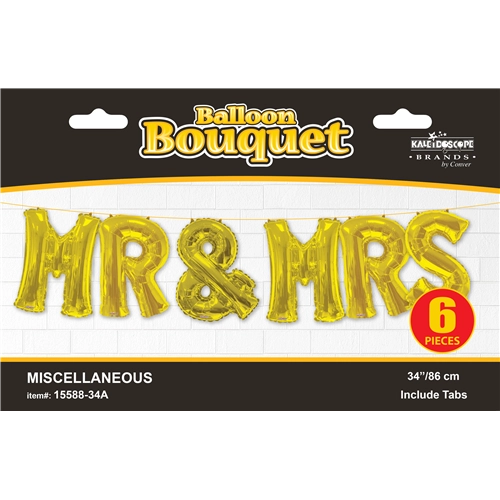 SuperShape - Mr & Mrs felirat arany színű betű fólia lufi csomag
