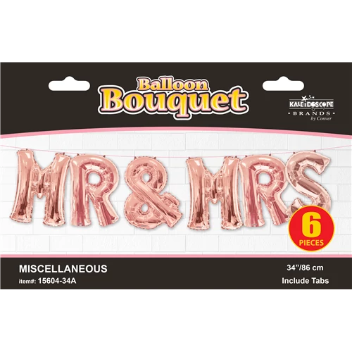 SuperShape - Mr& MRS felirat rosegold betű fólia lufi csomag