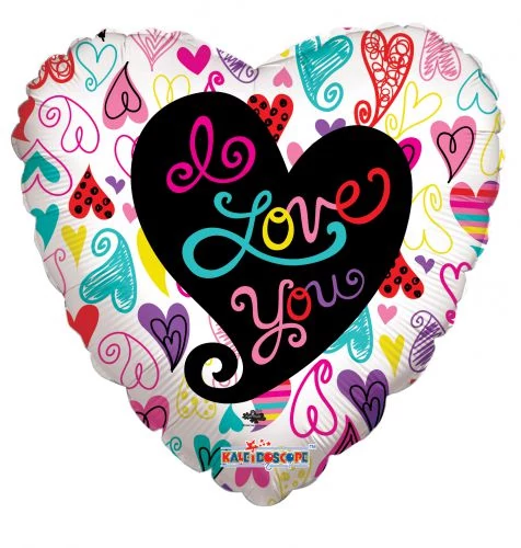 45 cm-es I love you színes szíves fólia lufi