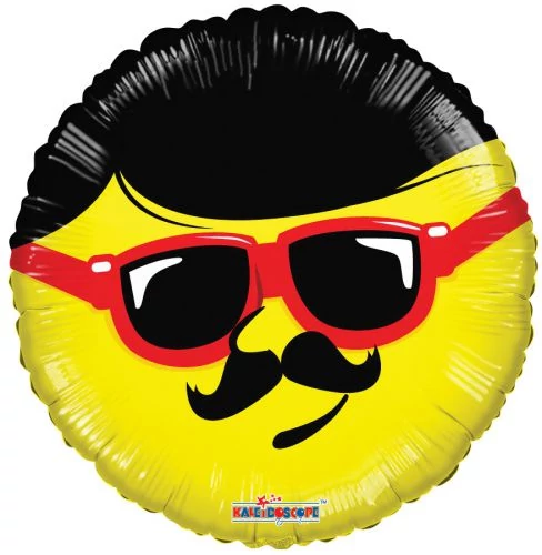 45 cm-es Smiley bajuszos napszemüveges fólia lufi