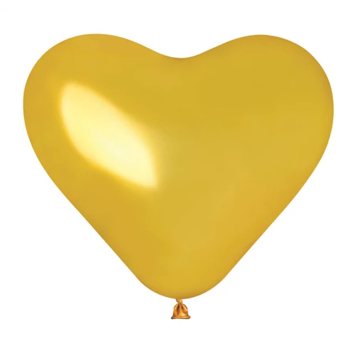 25 cm-es szív alakú metál arany színű gumi léggömb, 100 db