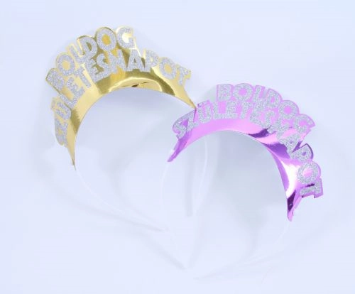 Glitteres Boldog Születésnapot tiara, 4 db