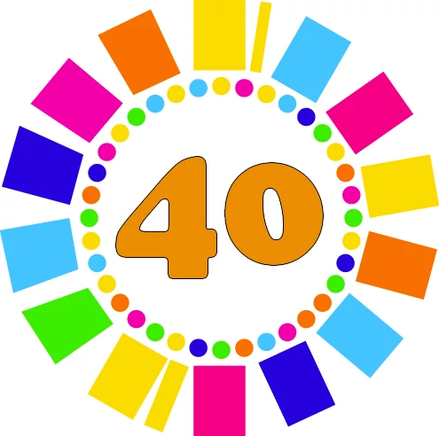 Számos kitűző 40. születésnapra