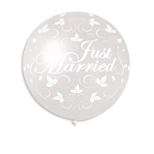 80 cm-es metál Just Married indás gumi léggömb