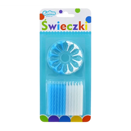 Gyertya tartóval kék-fehér színben - 6 cm, 12 / 24 db