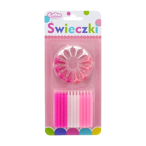 Gyertya tartóval pink-fehér színben - 6 cm, 12 db / csomag