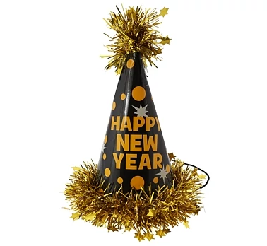 Fekete Happy New Year csákó arany színű rojttal