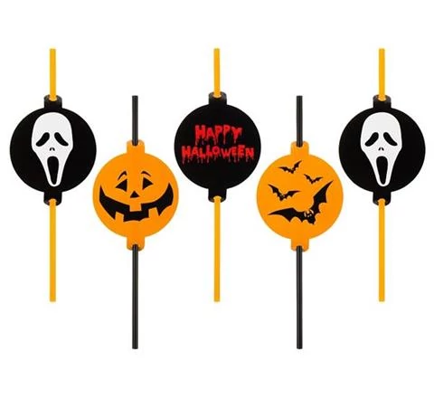 Tökös, koponyás szívószál Halloweenra 5 db/cs