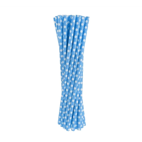 Kék pöttyös papírszívószál - 19,7 cm, 24 db / csomag