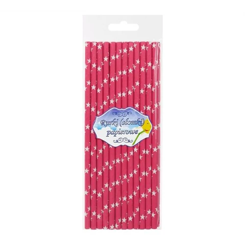 Fuxia csillagos papírszívószál 24 db/cs 6 x 197 mm