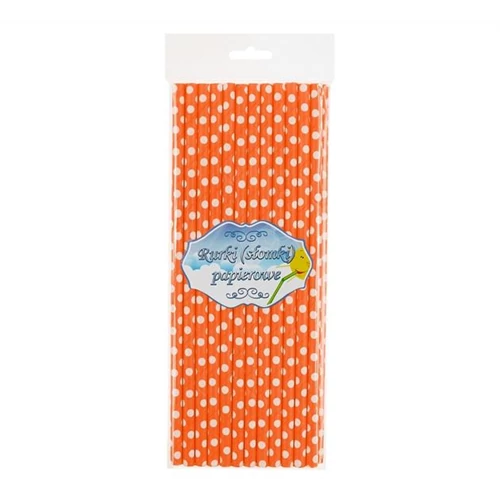 Narancssárga pöttyös papírszívószál 24 db/cs 6 x 197 mm