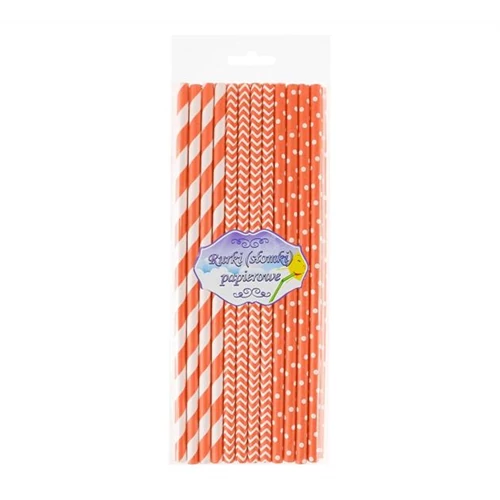 Narancssárga papírszívószál vegyes mintával 24 db/cs 6 x 197 mm