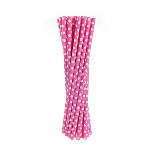 Fuxia pöttyös papírszívószál 24 db/cs 6 x 197 mm
