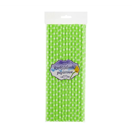 Limezöld pöttyös papírszívószál - 19,7 cm, 24 db / csomag
