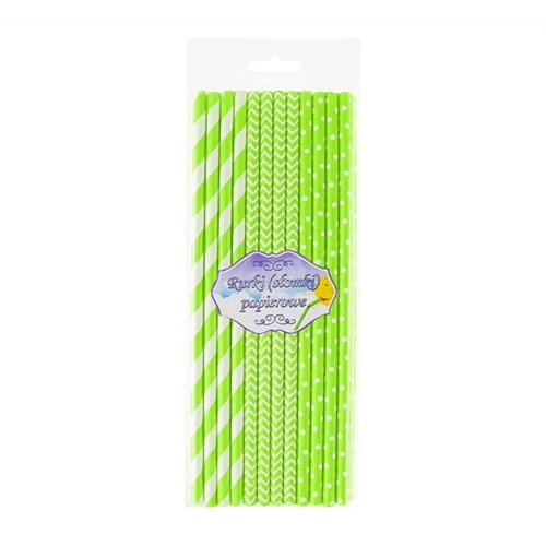 Limezöld papírszívószál vegyes mintával 24 db/cs 6 x 197 mm