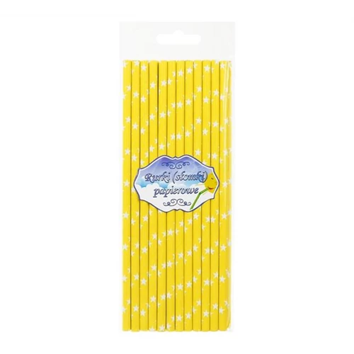 Sárga csillagos papírszívószál, 24 db