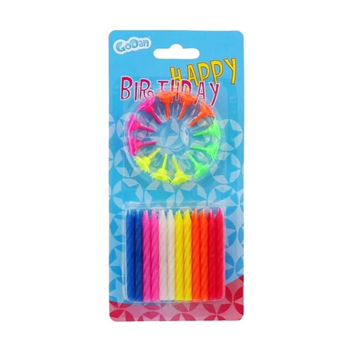 Gyertya 12 db tartóval 6 neon színben, 6 cm 24 db/cs