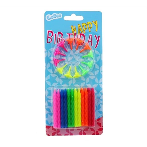Gyertya 12 db tartóval 6 neon színben, 6 cm 24 db/cs