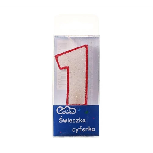 1-es glitteres számgyertya, 6 cm