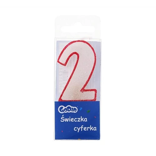 2-es glitteres számgyertya, 6 cm
