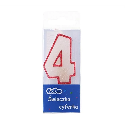 4-es glitteres számgyertya, 6 cm